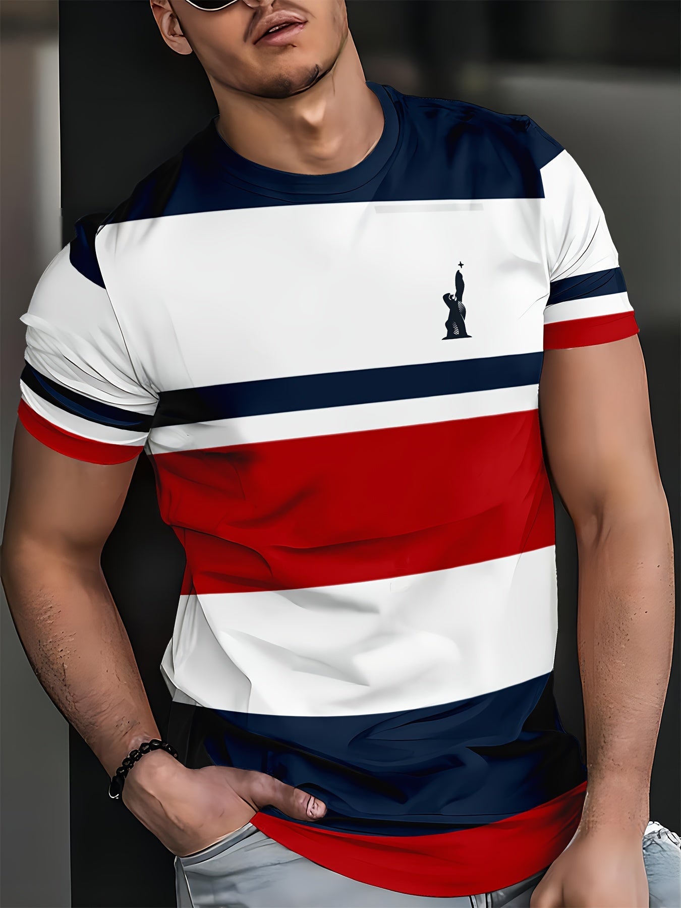 Jeriel | Men's Color Block Striped Short Sleeve Crew Neck T-shirt - Casual T-shirt