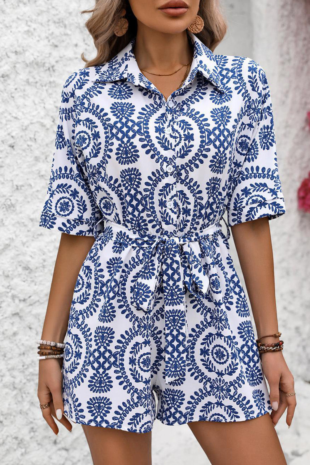 Varvara | Blauwe Mandala Gedrukte Romper met Riem