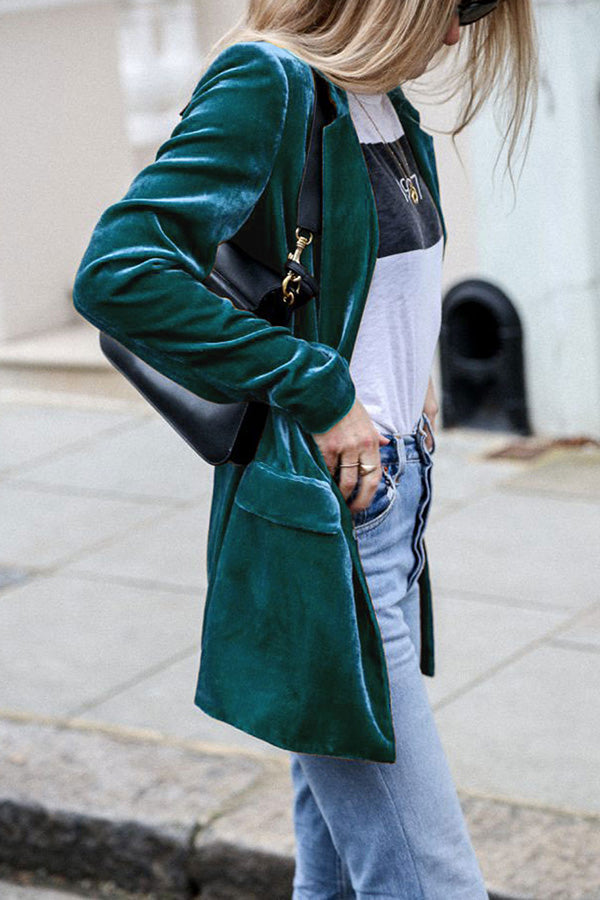 Kenna | Women's Long Velvet Blazer, Stylish Soft Jacket with Fits for Formal and Casual Wear