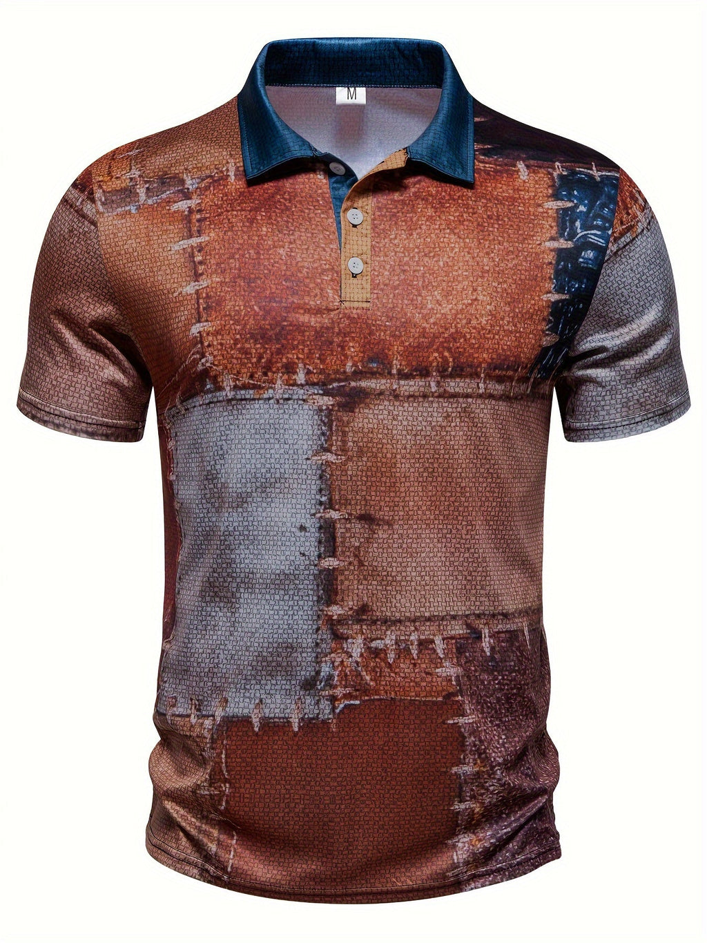 Flavius | Men's Retro Patchwork Polo Shirt - Short Sleeve, Color Block Pattern