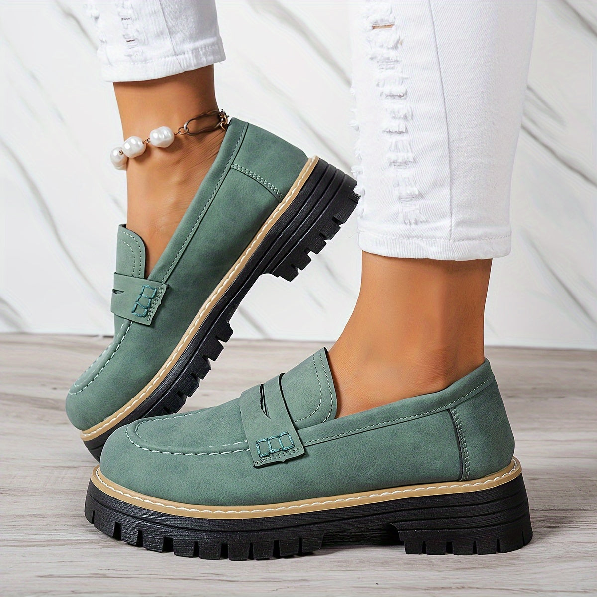LoaferMax | Mocassins rétro à enfiler pour femmes - Mocassins penny en similicuir
