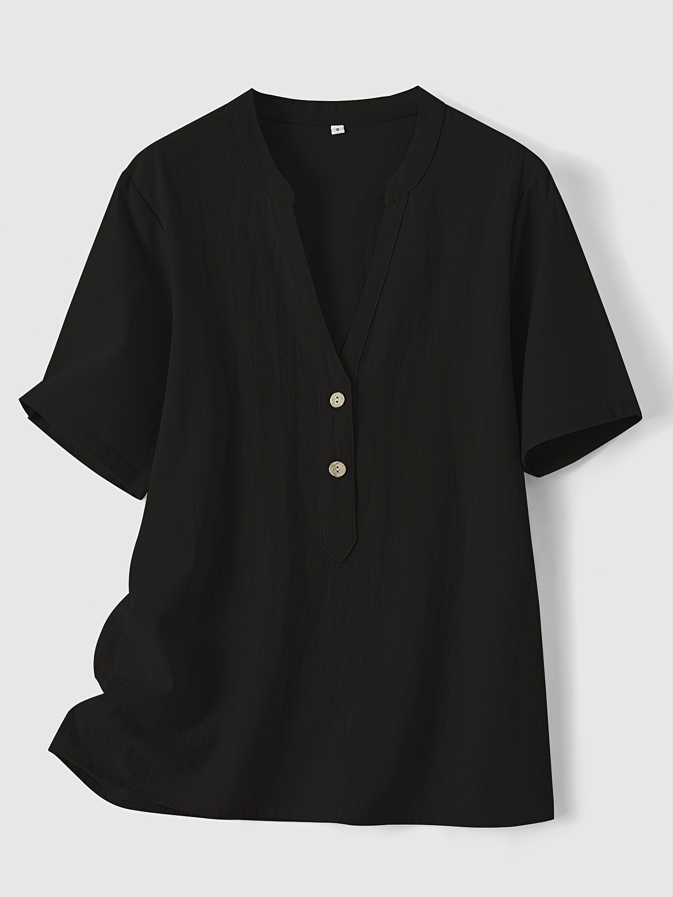 Marnix | Women's loose V-neck blouse with short sleeves - button detail, breathable top