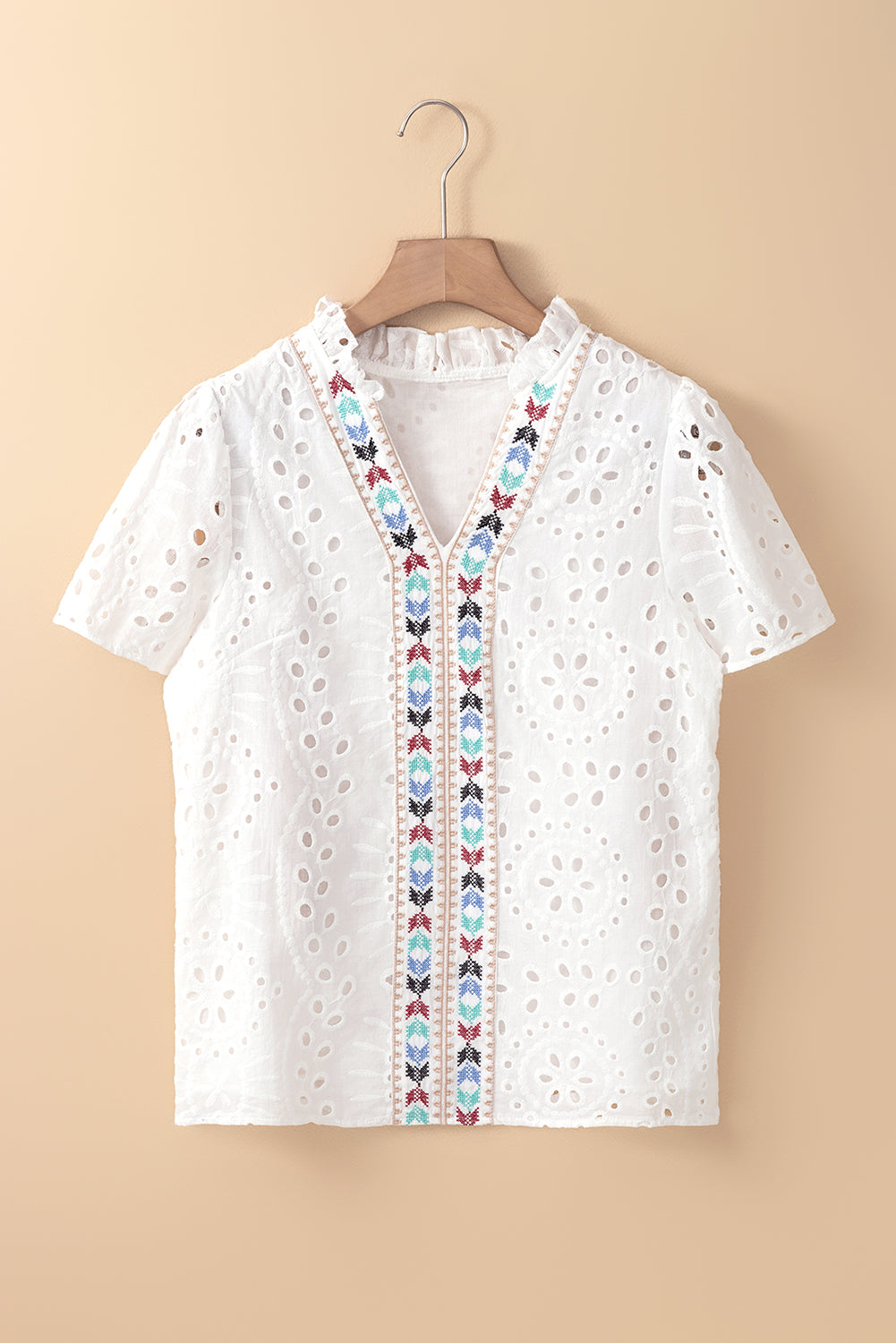 Viveca | Chique Geometrisch Borduurwerk Holle Blouse