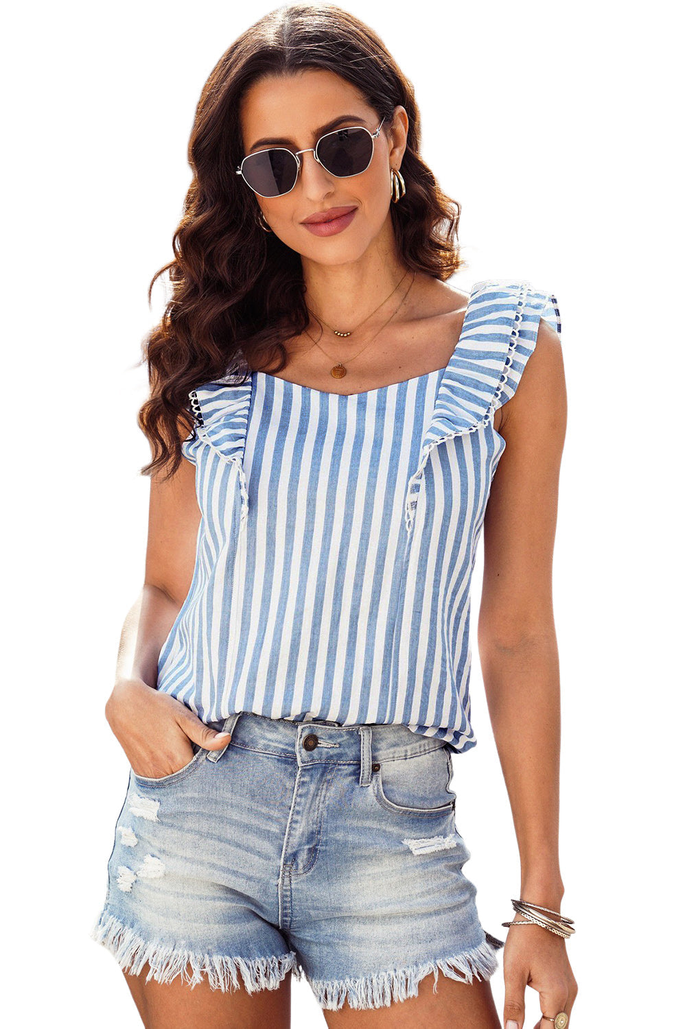 Nevena | Gestreepte Tanktop met Strikdetail op de Rug