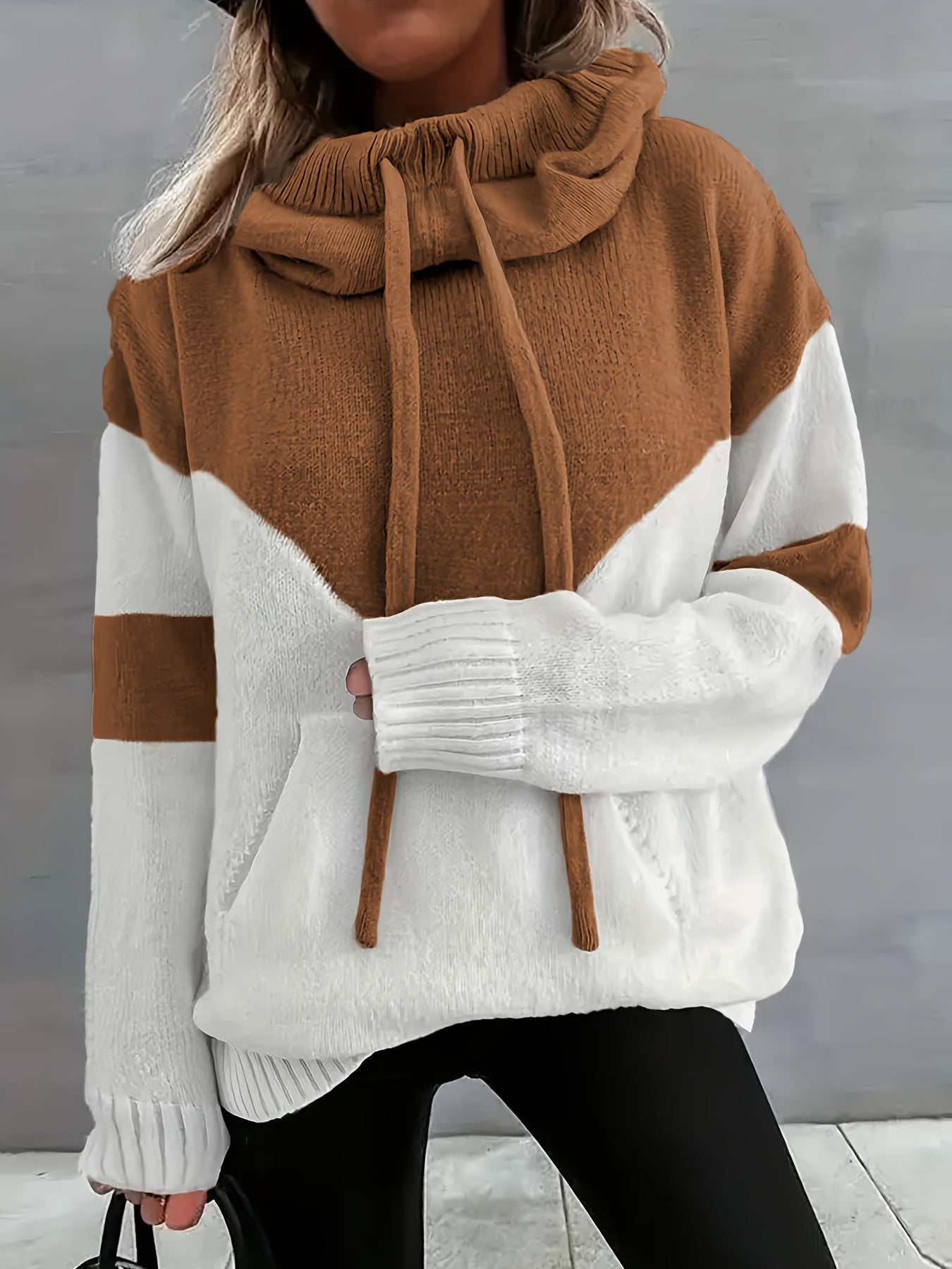 Aisola | Color Block Hooded Sweatshirt for Women - Casual Sweater with Pocket & Drawstring
