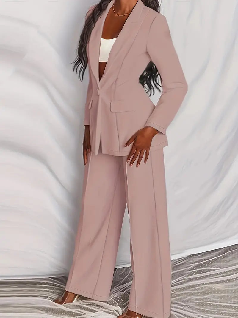 Effen tweedelige set revers blazer & rechte broekspijpen