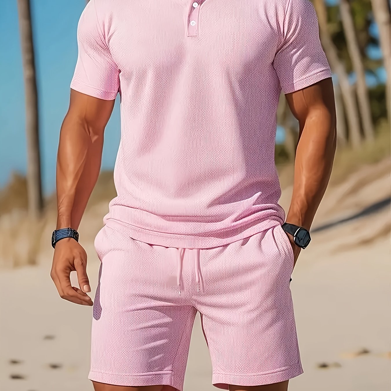 Thorsten | Effen gekleurd heren poloshirt & koord shortset - casual sportkleding