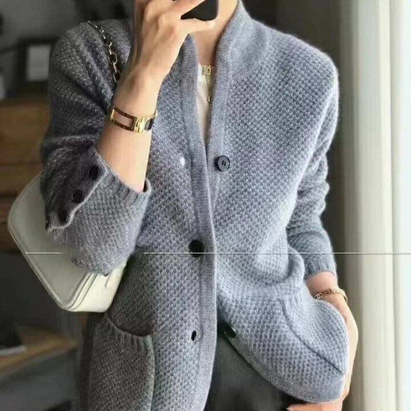 Aroha | Wool Cashmere Stand-Up Collar Cardigan - Warm, Thick & Stylish Outerwear