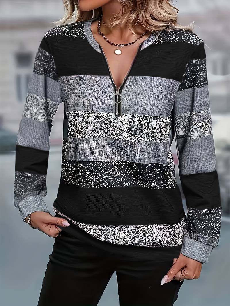 Elske | Gestreepte trui met halve rits voor dames – Casual gebreide pullover voor dagelijks gebruik