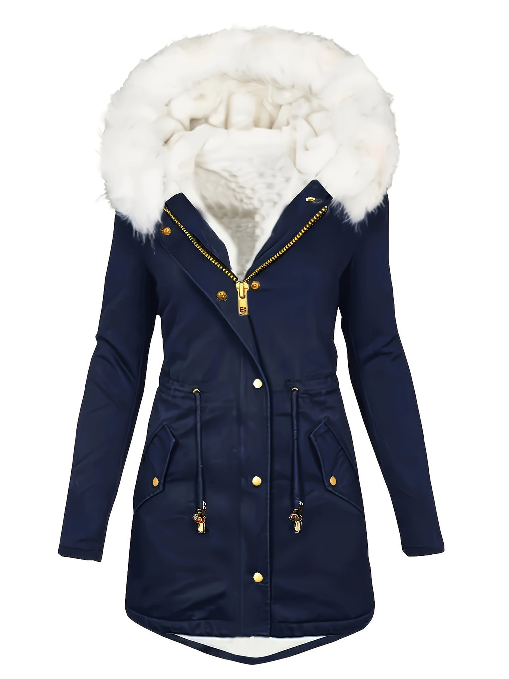 Adira | Donzige winterjas met koord en ritssluiting, warme casual jas met zakken