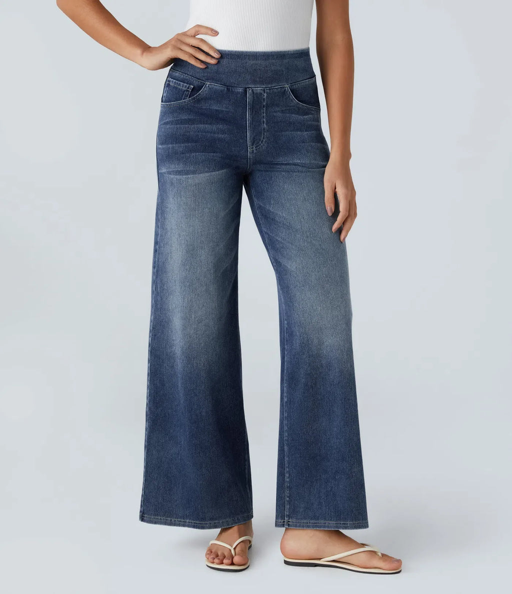 Riona | High-waisted elastic wide-leg trousers for women - Trendy, casual denim