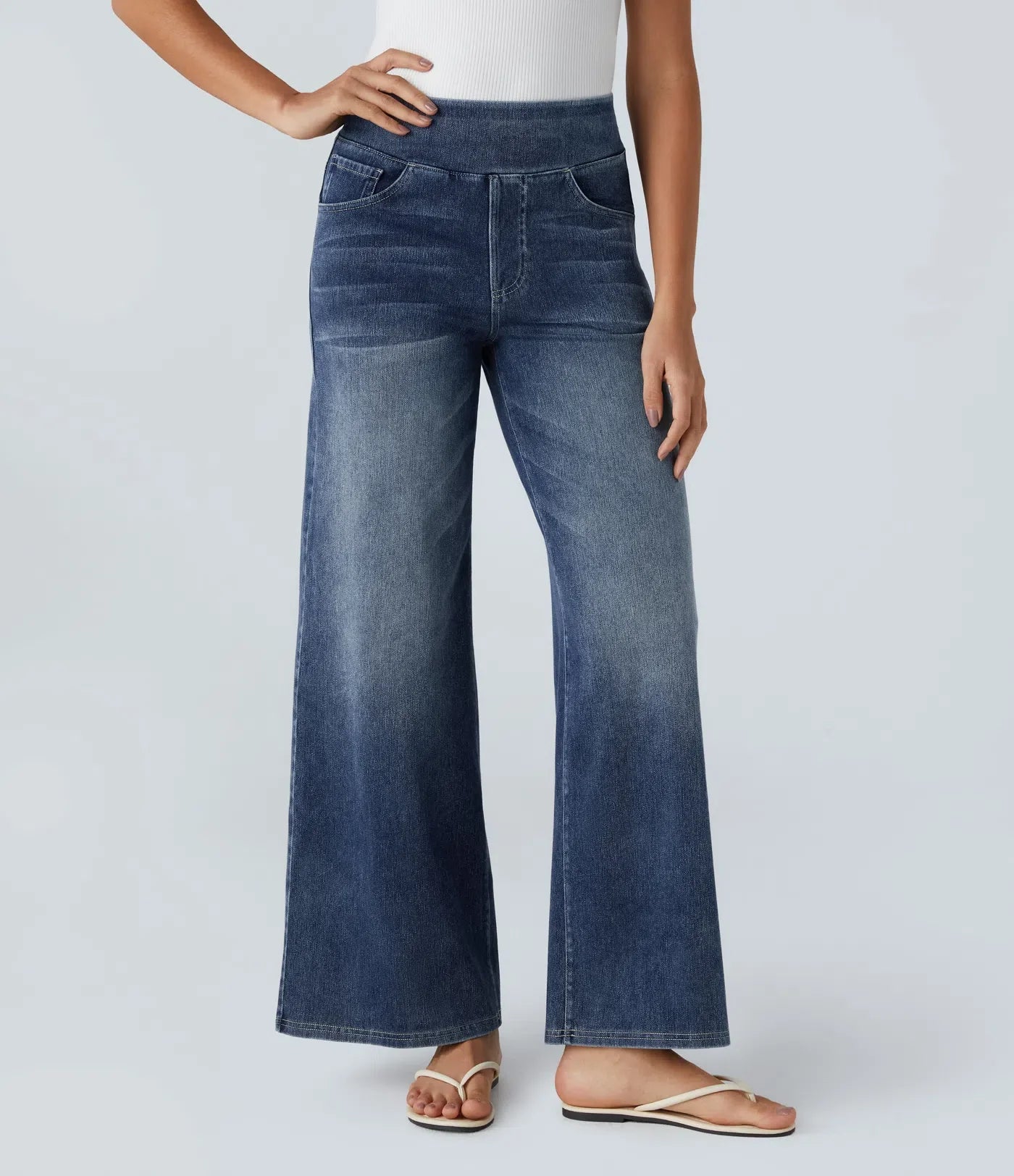 Riona | High-waisted elastic wide-leg trousers for women - Trendy, casual denim