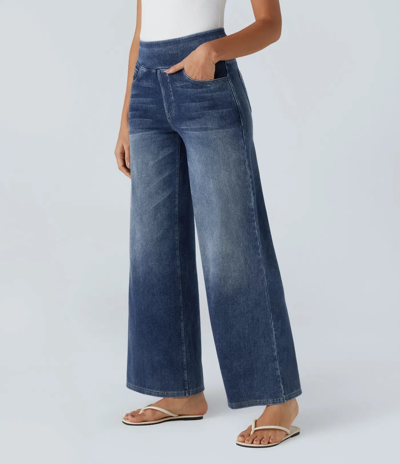 Riona | High-waisted elastic wide-leg trousers for women - Trendy, casual denim