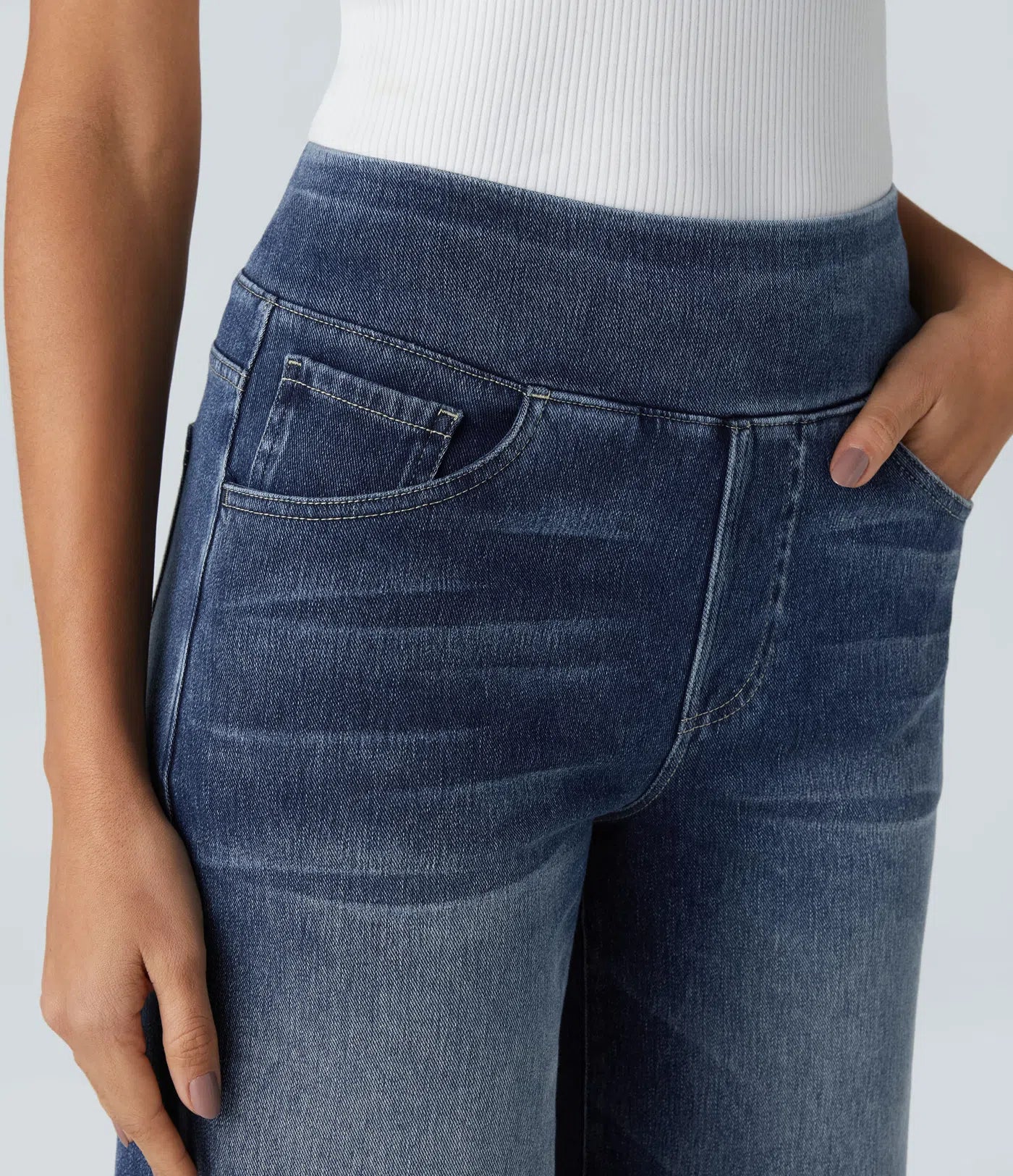 Riona | High-waisted elastic wide-leg trousers for women - Trendy, casual denim