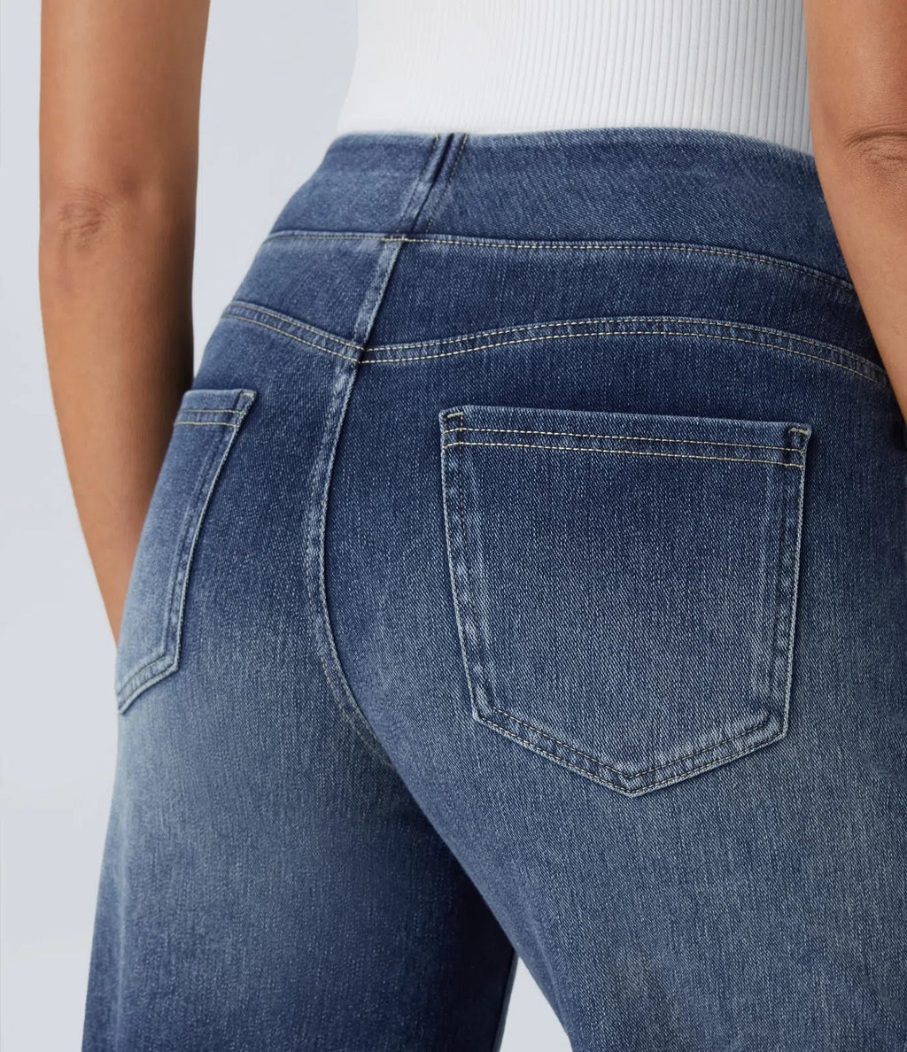 Riona | High-waisted elastic wide-leg trousers for women - Trendy, casual denim