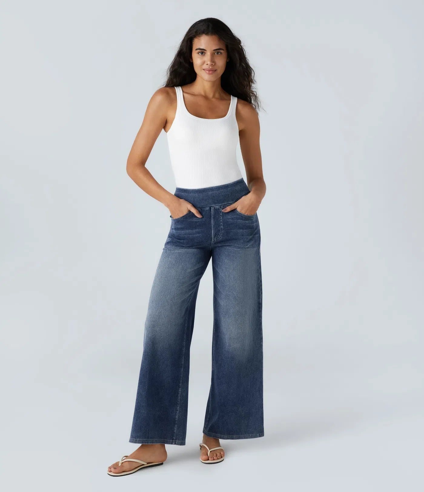 Riona | High-waisted elastic wide-leg trousers for women - Trendy, casual denim