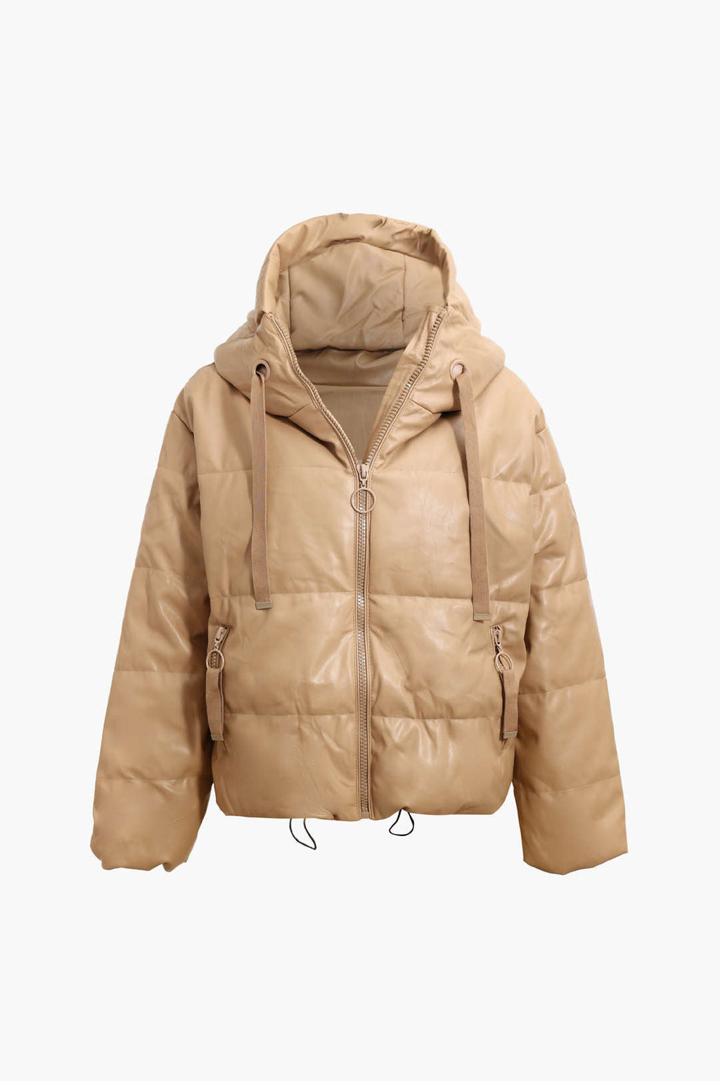 Veryn | Dames kunstleren gewatteerde jas met capuchon – Warme winterjas, chic en comfortabel