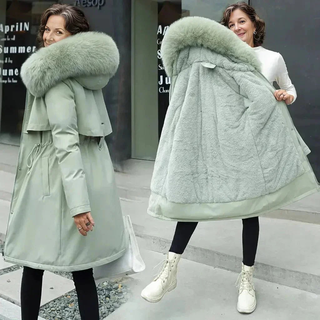 Mirexa | Dames Winterjas – Warme Lange Jas met Elegante Faux-Fur Kraag, Gevoerd en Stijlvol