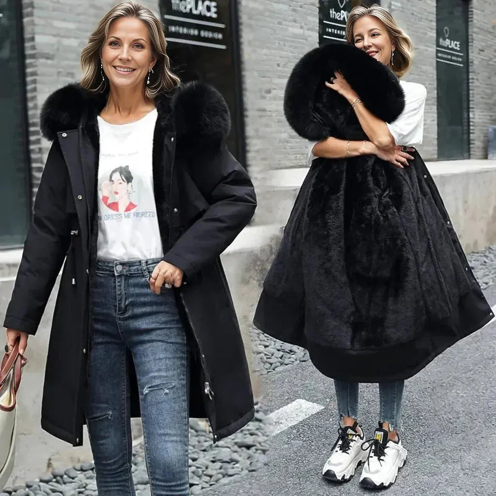 Mirexa | Dames Winterjas – Warme Lange Jas met Elegante Faux-Fur Kraag, Gevoerd en Stijlvol