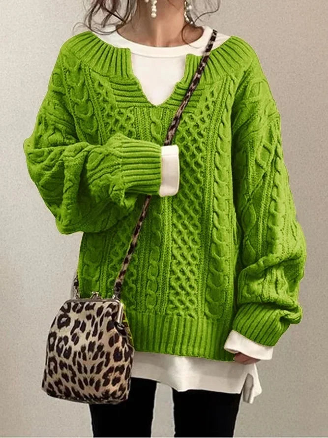 Ayala | Stylish V-Neck Cable Knit Sweater for Women - Cozy, trendy winter knitwear