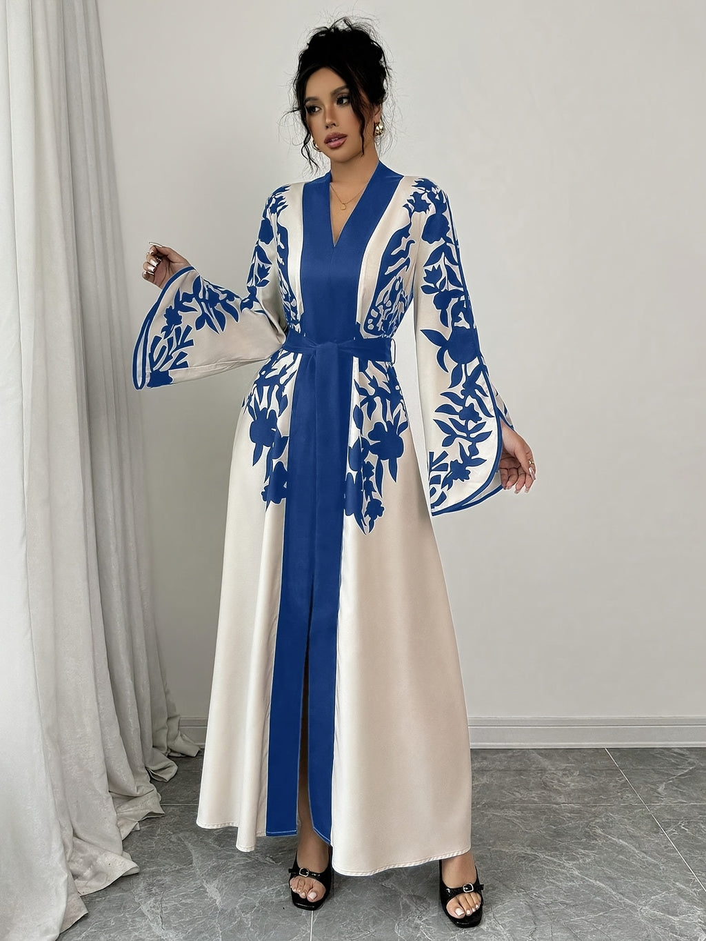 Lioris | Women's Floral Maxi Dress - Long Sleeves, Loose A-Line