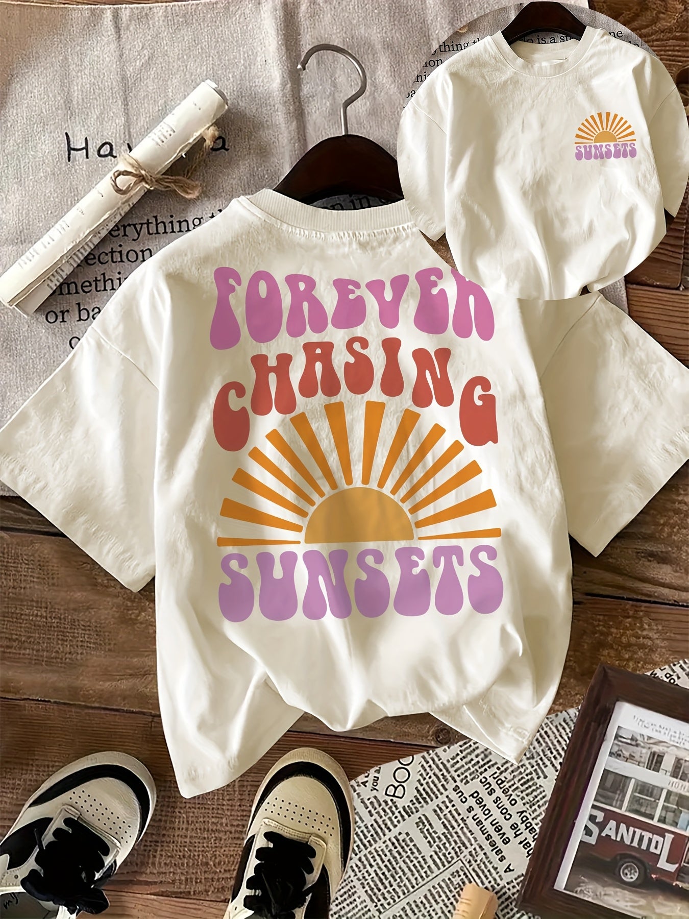 SunChase | Cotton Graphic T-Shirt for Women - "Forever Chasing Sunsets".