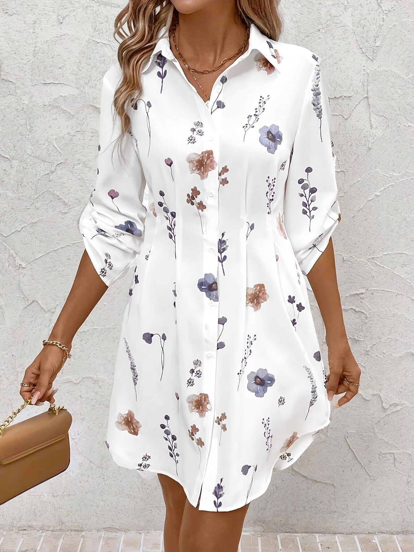 Atarah | Elegant Floral Print Shirt Dress - Long Sleeve, Casual and Chic
