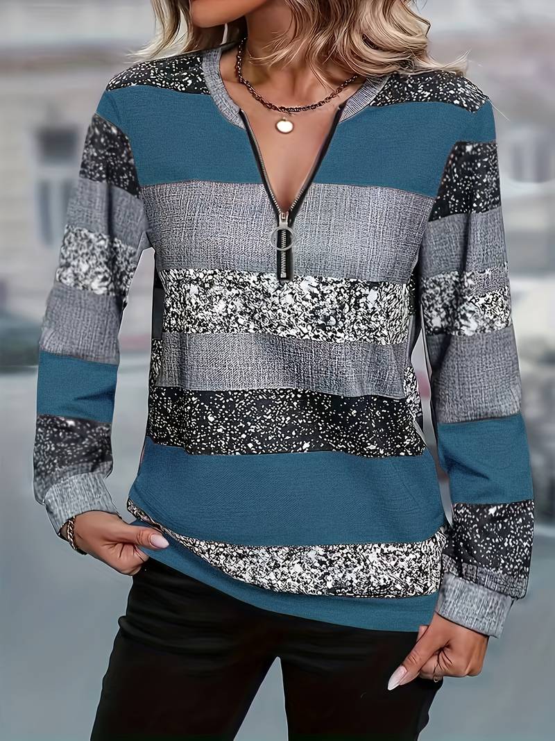 Elske | Gestreepte trui met halve rits voor dames – Casual gebreide pullover voor dagelijks gebruik