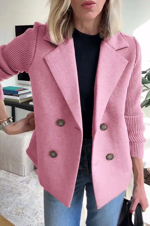 Vaela | Casual damesblazer met gebreide patchworkmouwen – Lichtgewicht stijlvol jasje