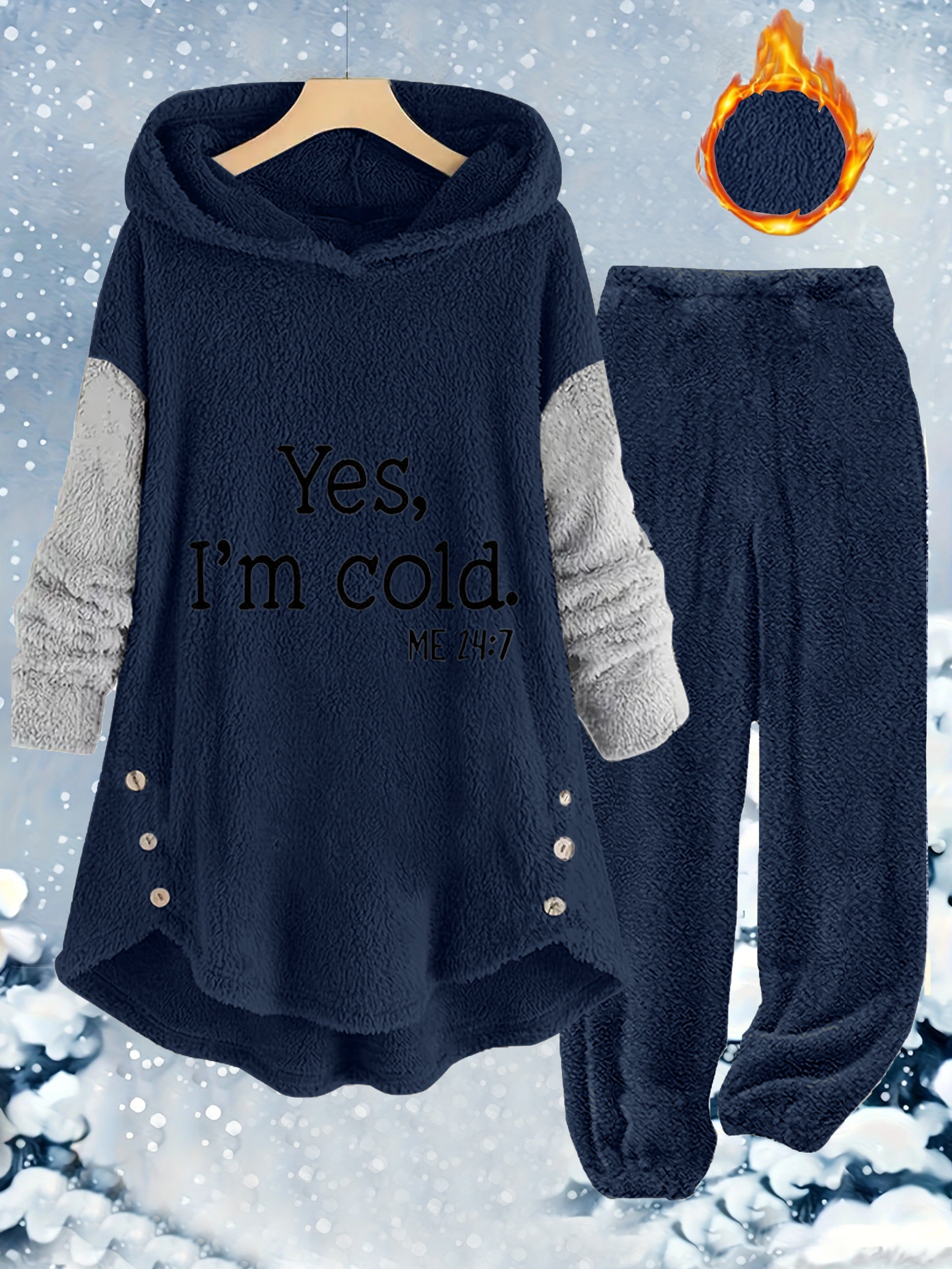 Neryn | Cozy Grey Letter Print Fleece Hoodie & Jogger Set for Women - Casual Two Piece Lounge Set