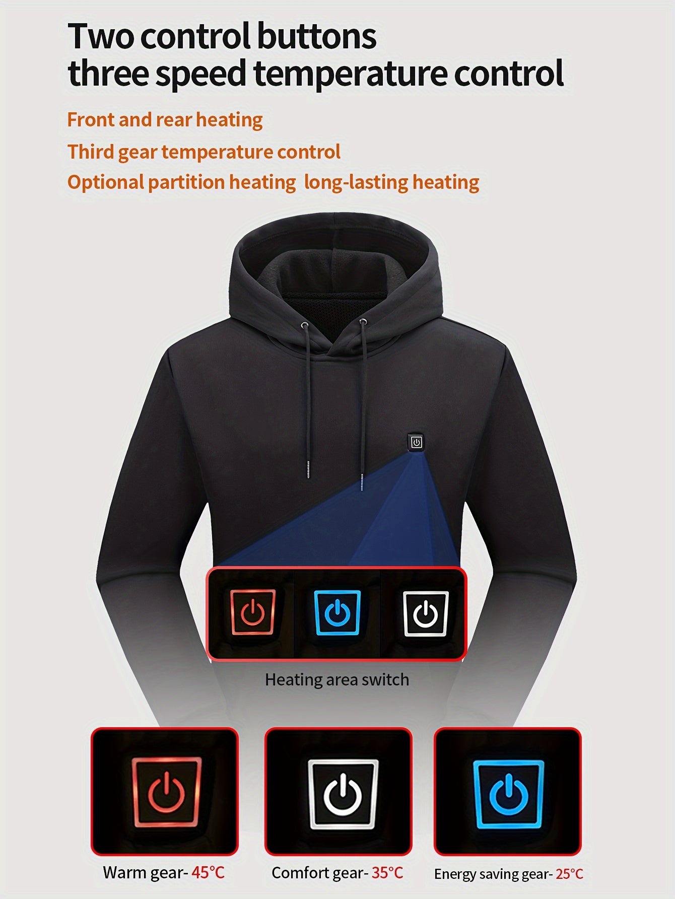 Alexis | Verwarmde Hoodie met 7 verwarmingszones - Snel opladen via USB, slimme temperatuurregeling, kangoeroezak