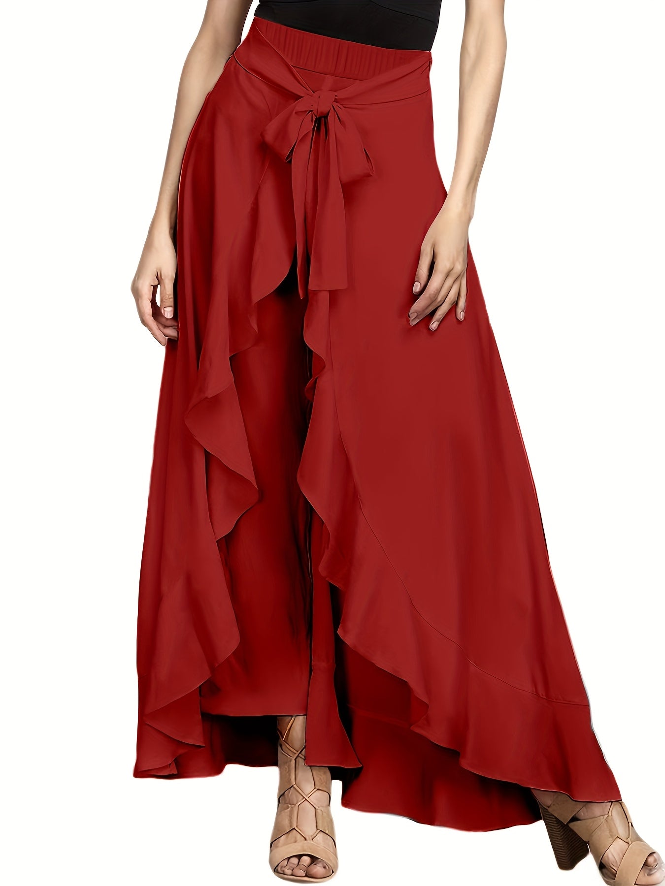 Hynessa | Ruffle women's trousers - wide-leg trousers with high waist and skirt overlay