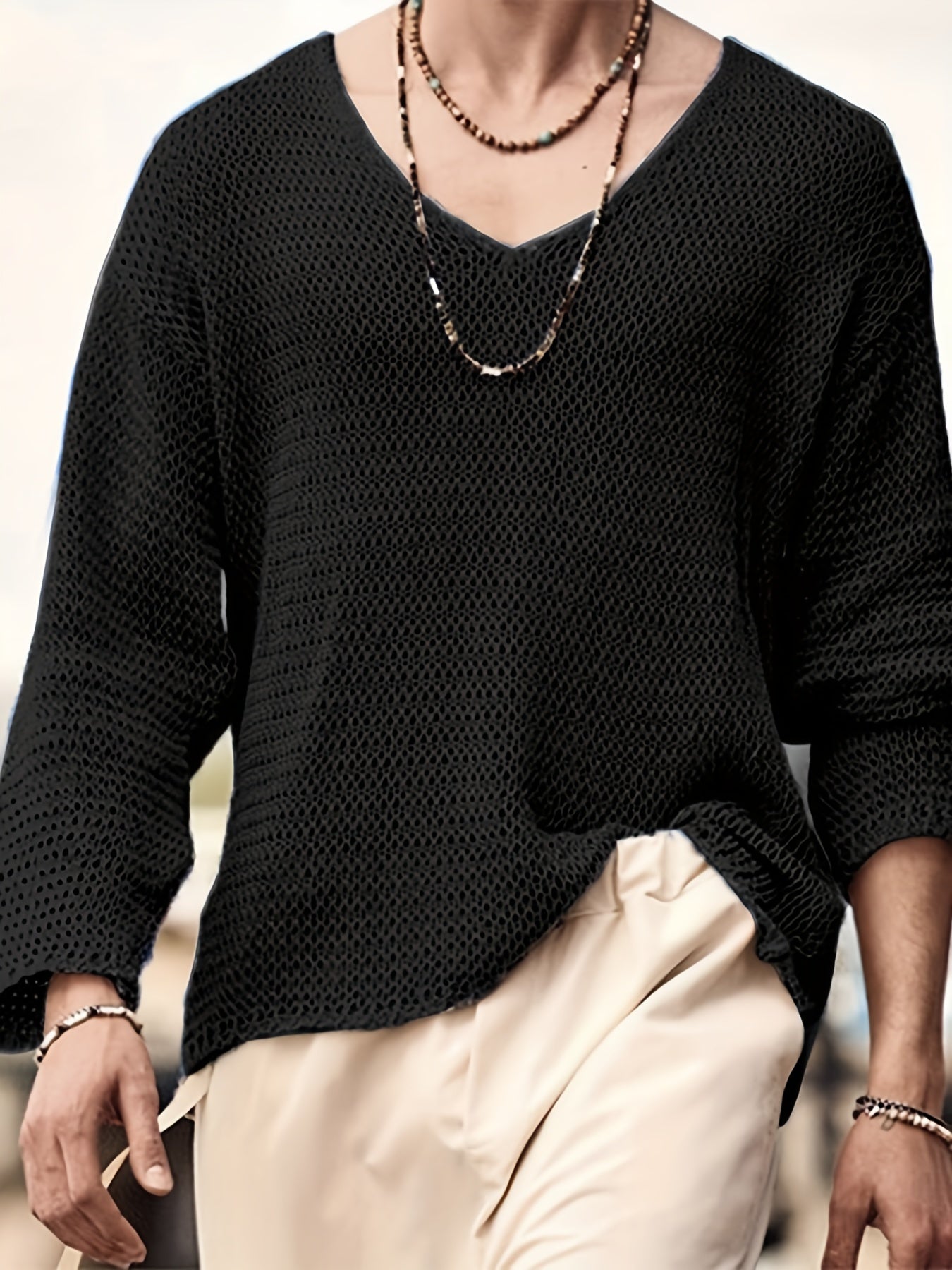 Hanno | Heren V-hals Lange Mouwen Hol gebreide Top - Casual, Lichtgewicht & Stijlvol Overhemd