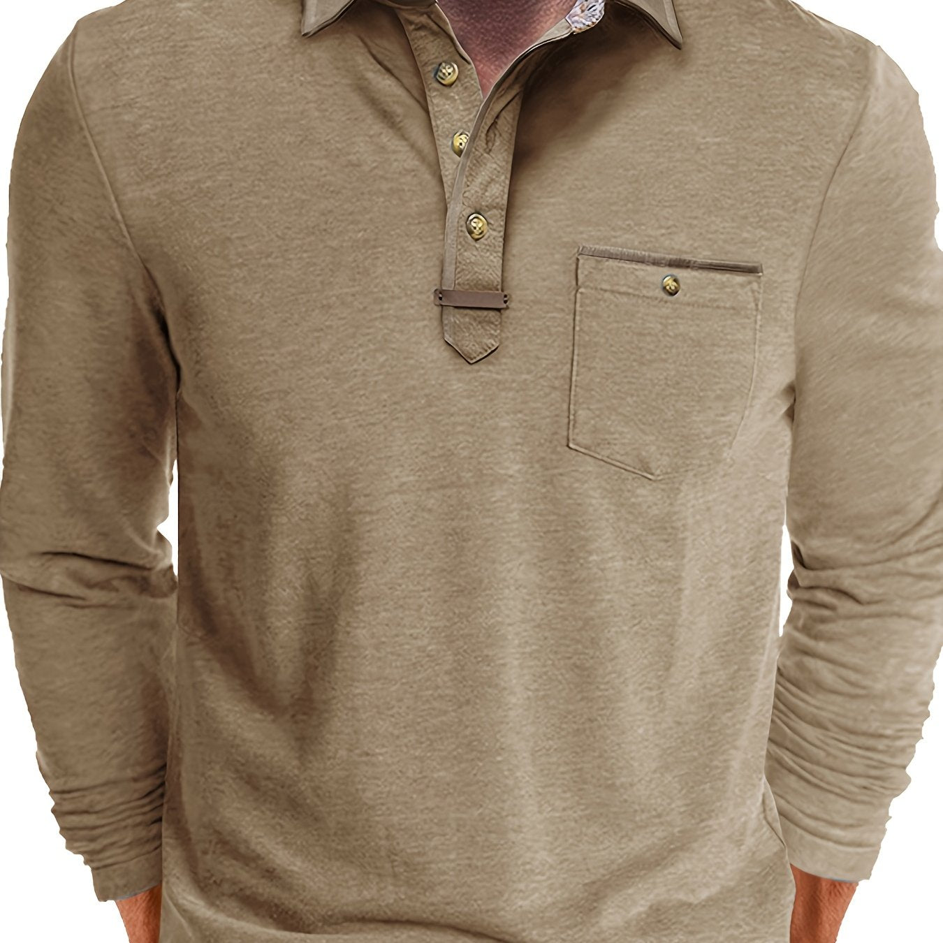 Paulo | Polo homme à manches longues – Henley décontracté avec col color-block et poche poitrine