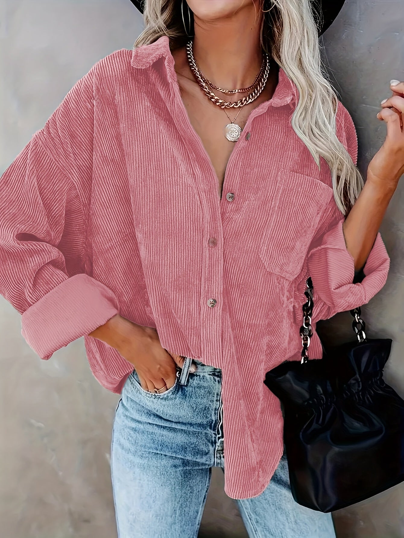 Mabeline | Chemise boutonnée en velours côtelé pour femme - Chemise décontractée à manches longues