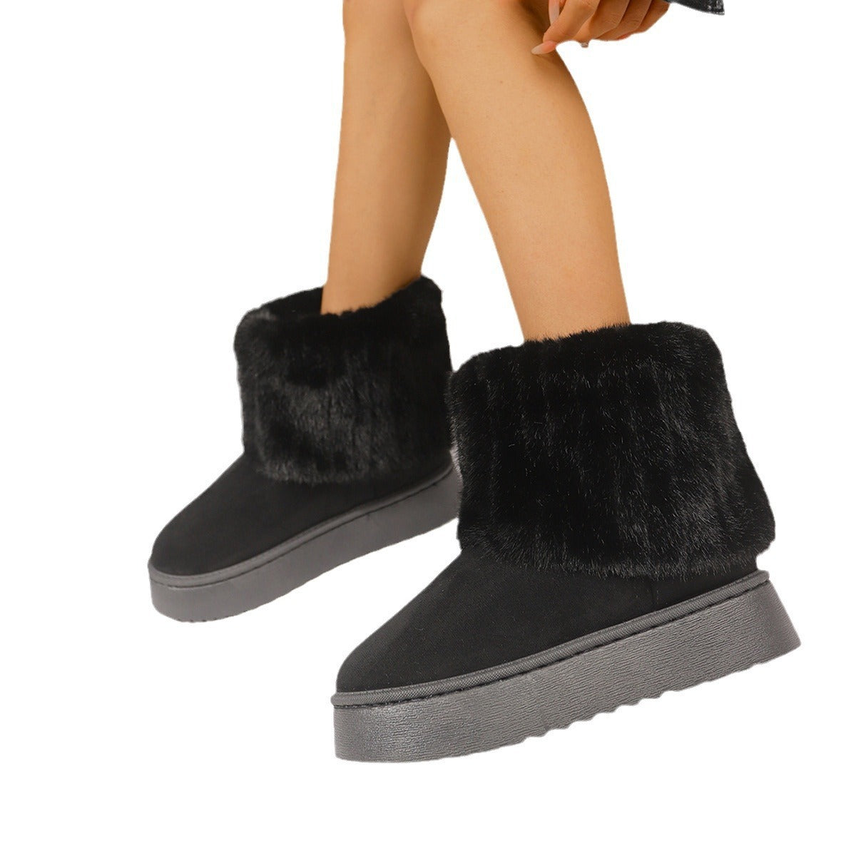 Elevra | Suède platformlaarzen met bontvoering voor dames – stijlvol, comfortabel en klaar voor de winter