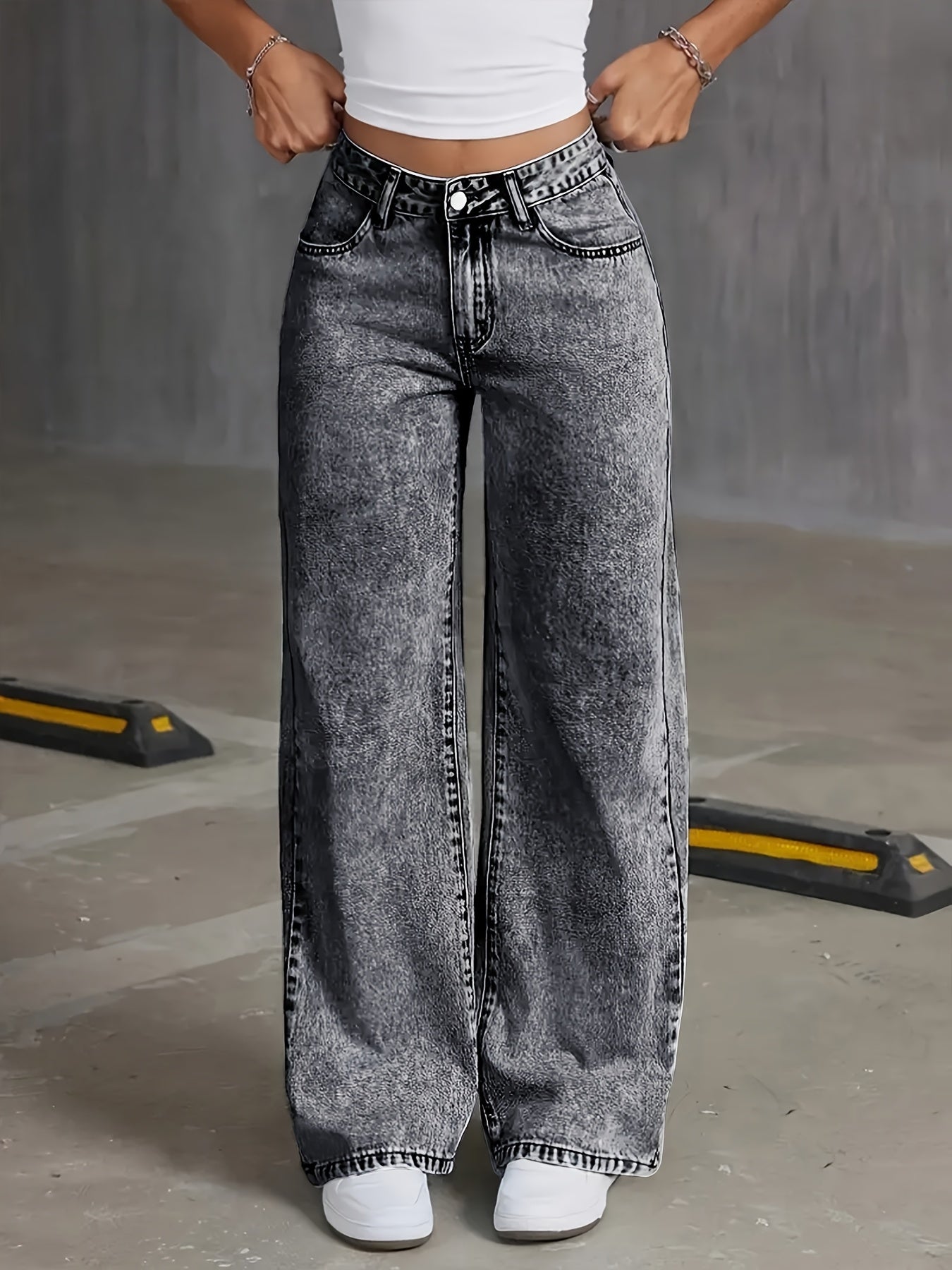 Delara | Rechte damesbroek met hoge taille - Casual stretch denim broek