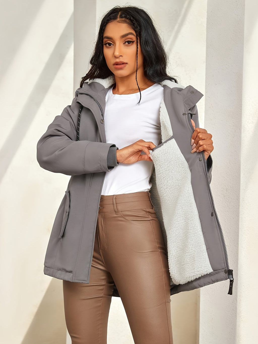 Marcelline | Fleece Winterjas met Kap voor Buitengebruik - Warme, Waterdichte, Stijlvolle Jas voor Buitenactiviteiten