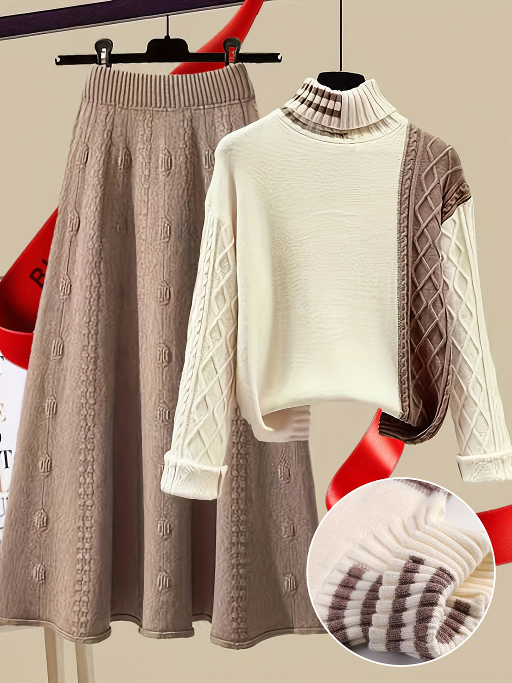 Amandine | Gebreide trui & lange rok voor dames - tweedelige set - elegant kleurenblok, afslankend ontwerp