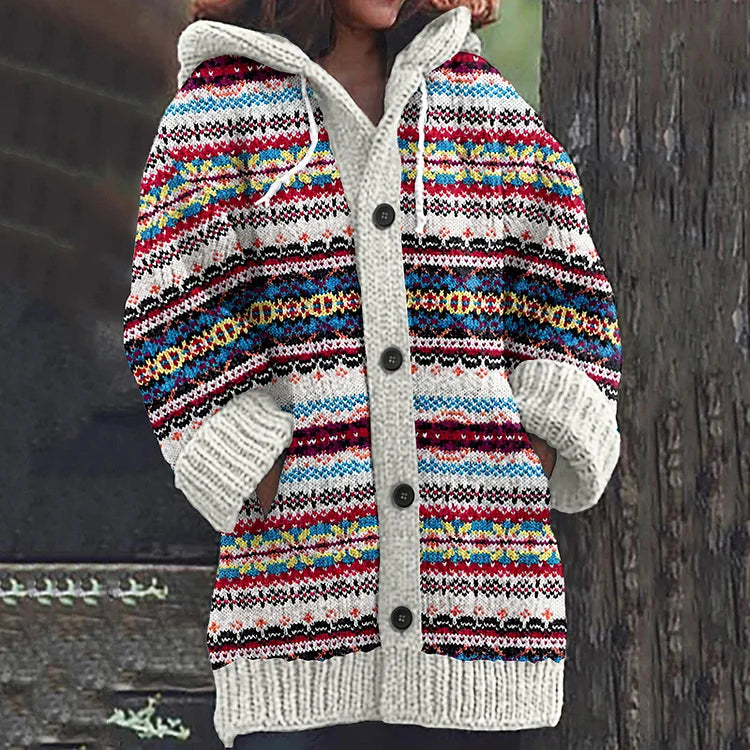 Cilia | Warme, grof gebreide wollen jas voor dames – Winterjas met patroon