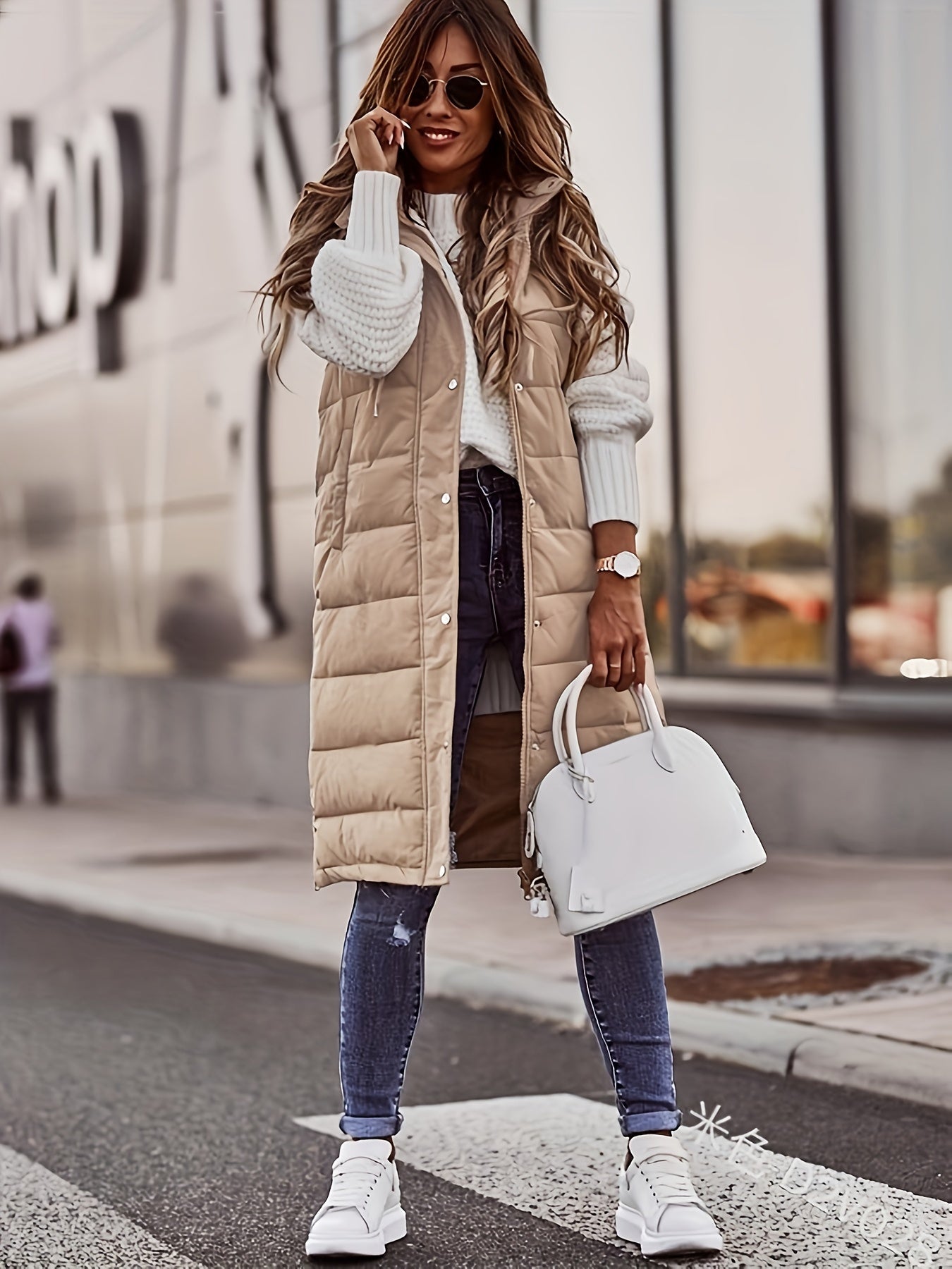 Sheryl | Mouwloze lange jas met knoopsluiting voor dames - Casual bovenkleding voor herfst en winter