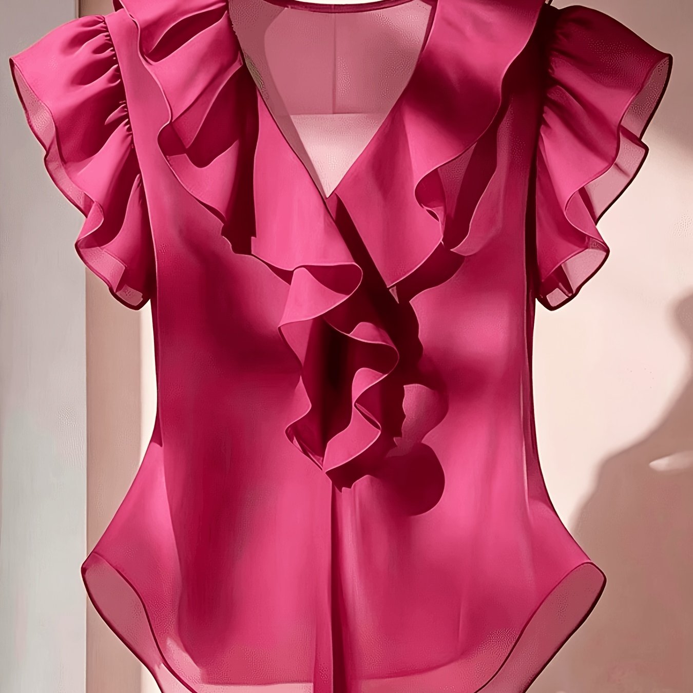 Ionae | Dames zomer chiffon shirt – Franse stijl top met ruches in effen kleur