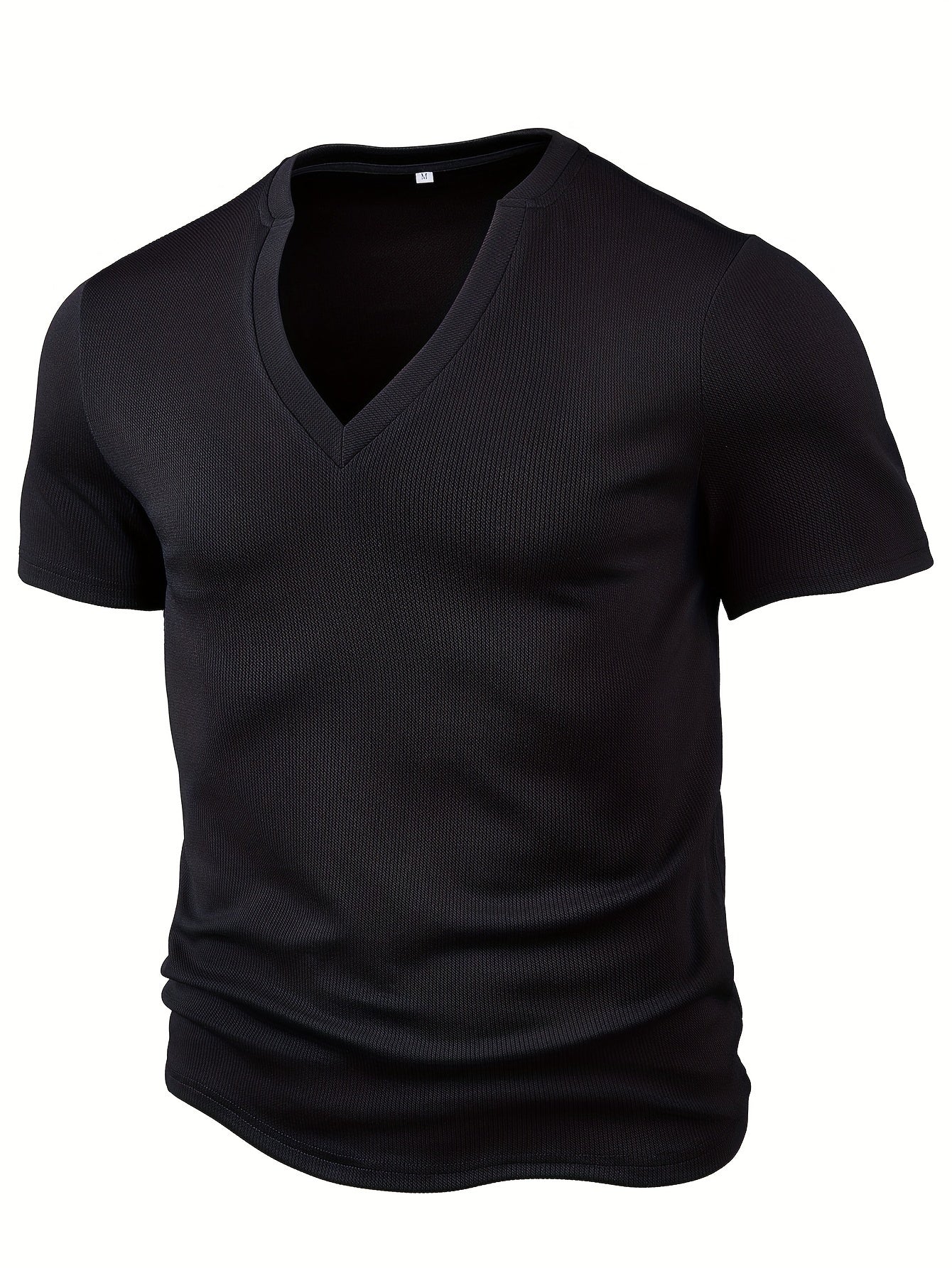 Arnhold | T-shirt homme texturé à col V profond - Manches courtes, coupe ajustée, style décontracté
