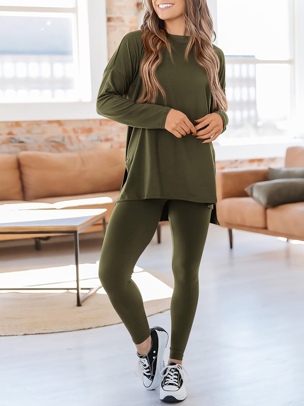 Beryss | Dames 2-delige outfit - Ontspannen pasvorm, lange mouwen, top en leggings, casual herfstkleding