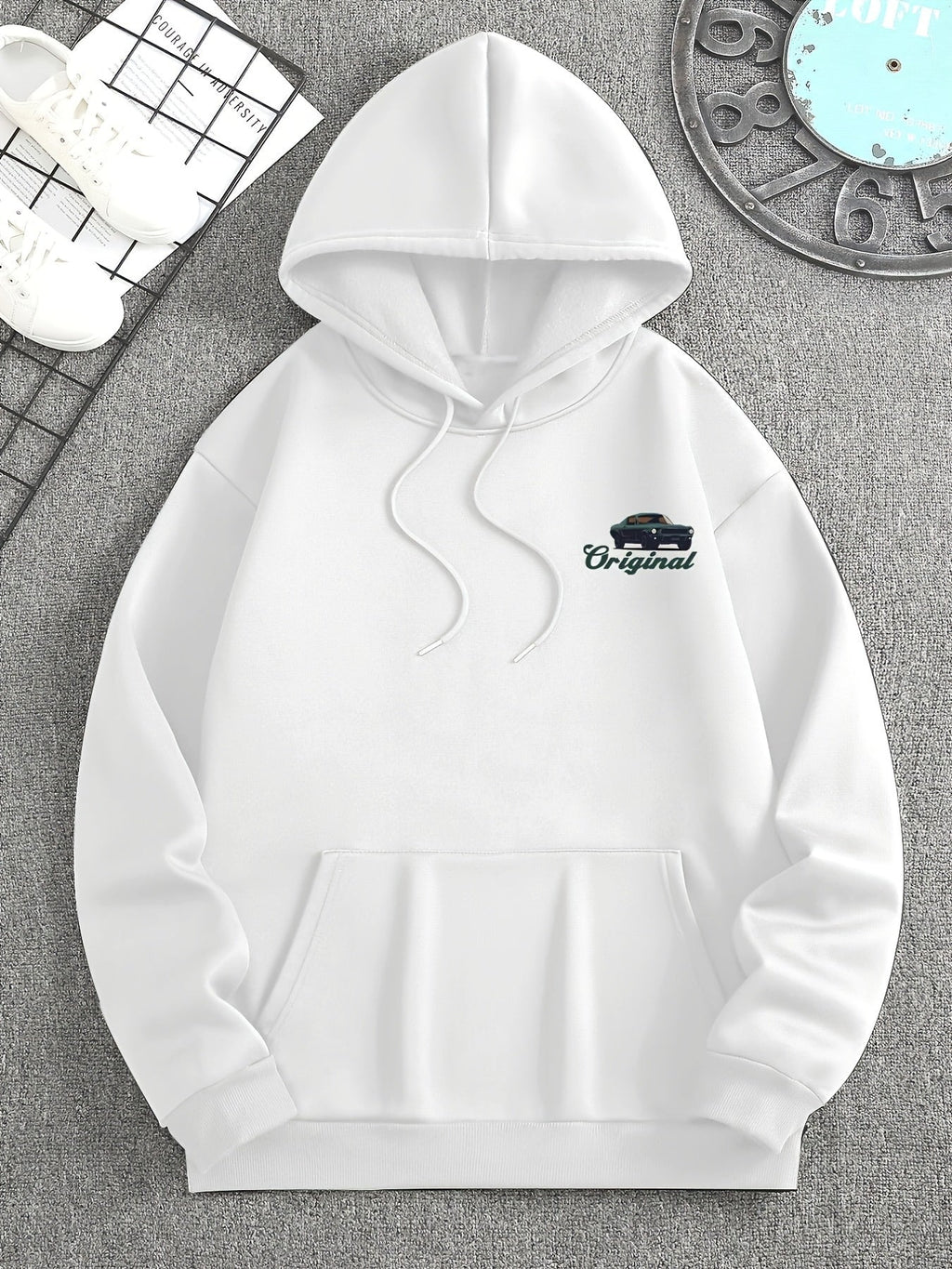 Caeron | Retro Muscle Car-hoodie voor heren – Losvallend sweatshirt van French Terry met zakken