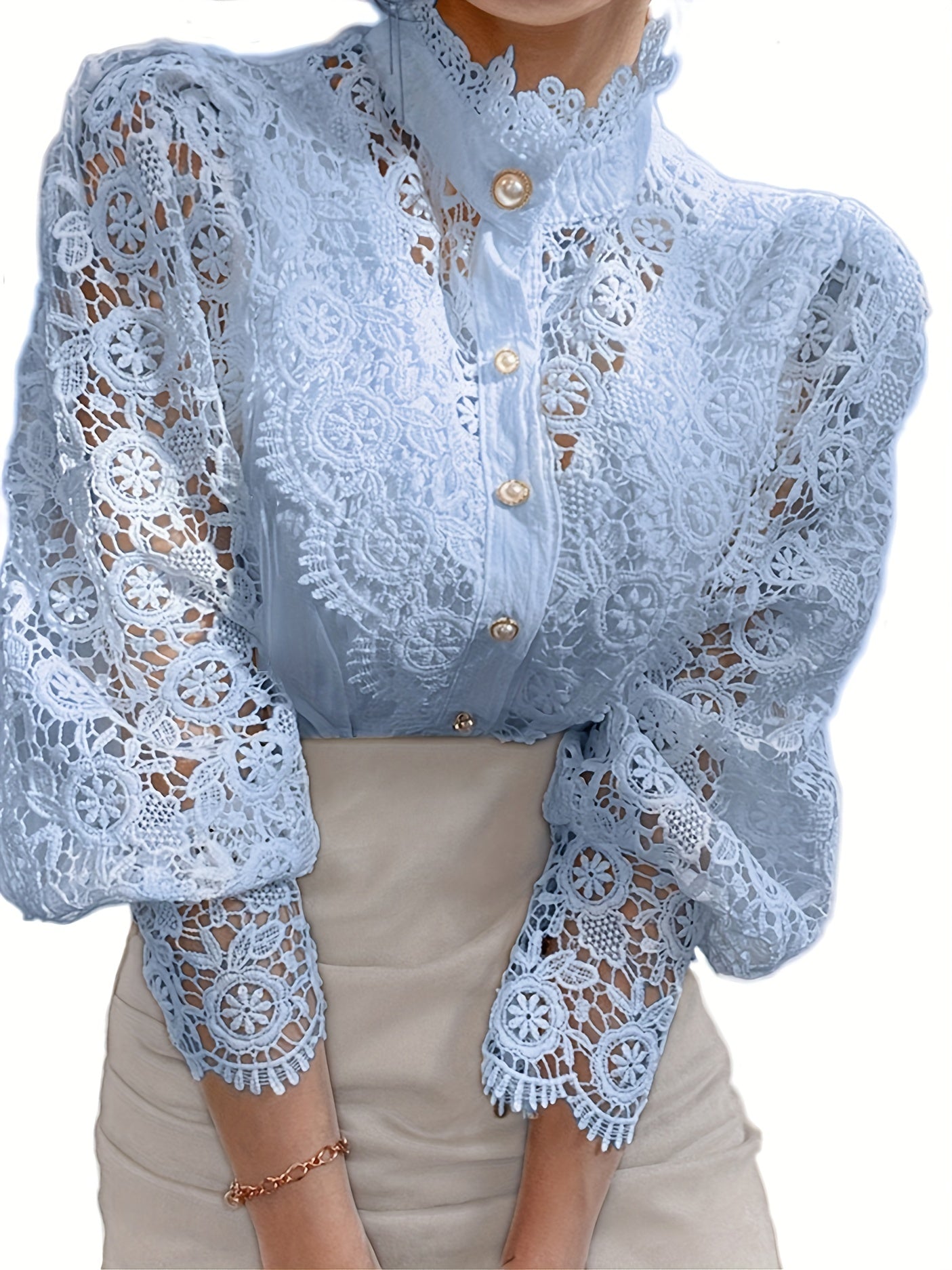 Lalique | Victorian Lace Women's Blouse with Pearl Button and Long Sleeves
