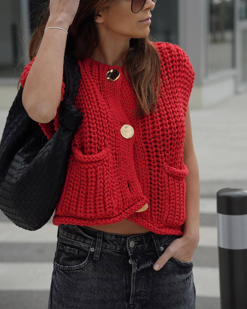 Minda | Elegant mouwloos kort gebreid vest