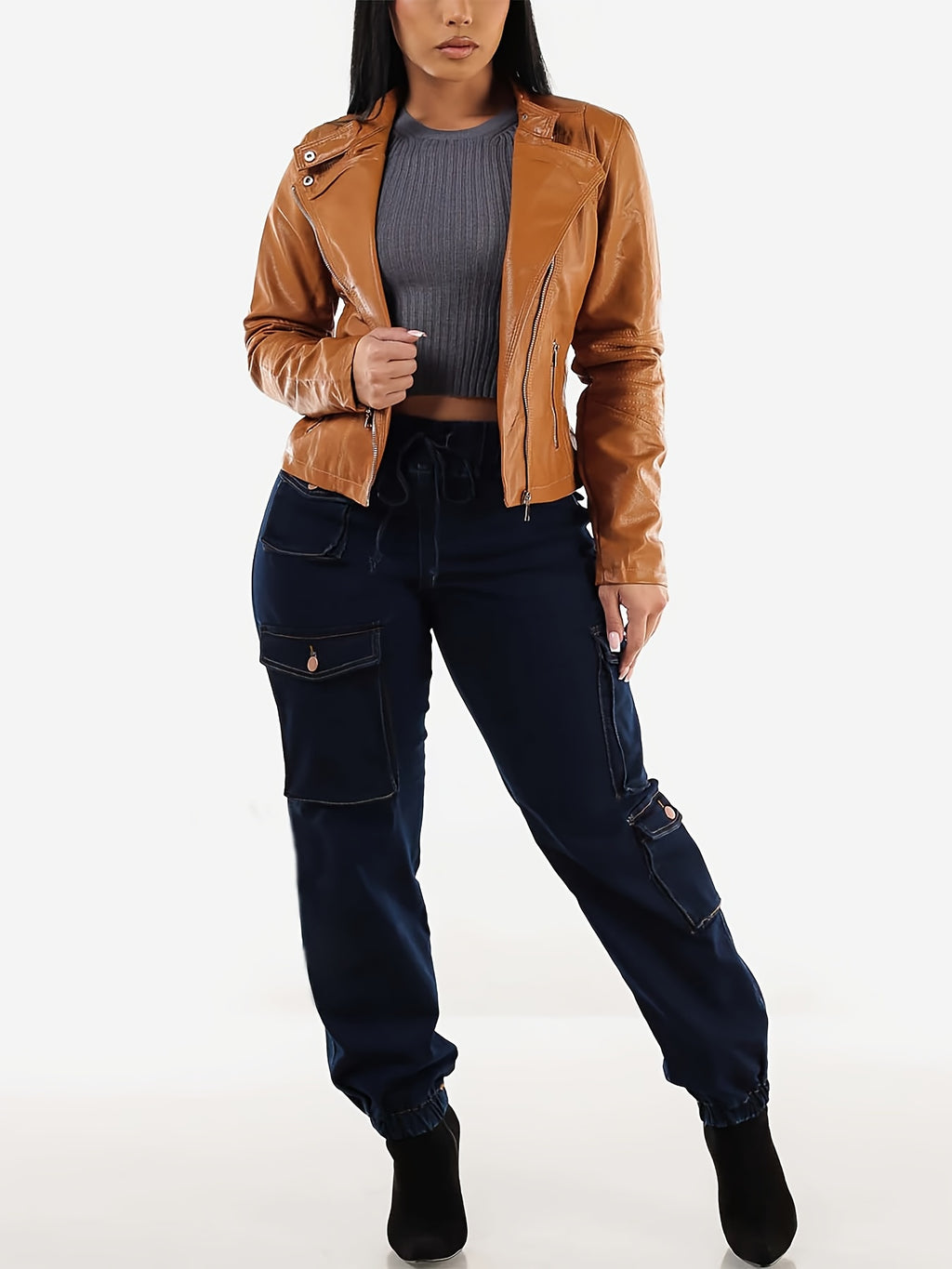 Vjollca | Cargo jeans met hoge stretch voor dames - handige zakken, comfortabele pasvorm