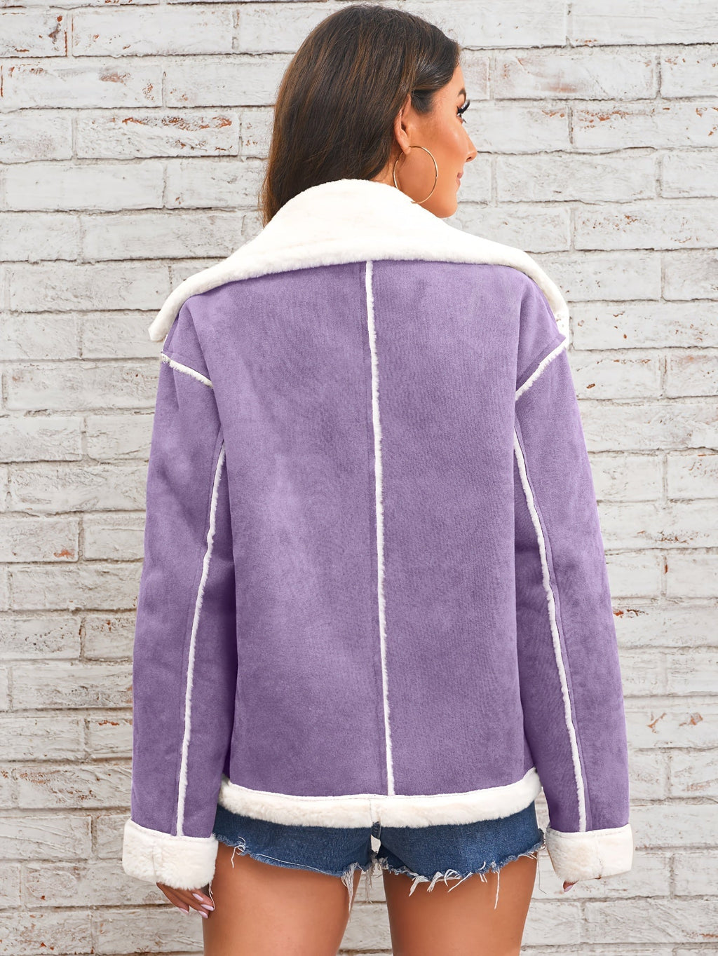 Daryna | Damesjas Suède Oversized Bontgevoerd Aviatorjack - Elegante Faux Shearling Mantel