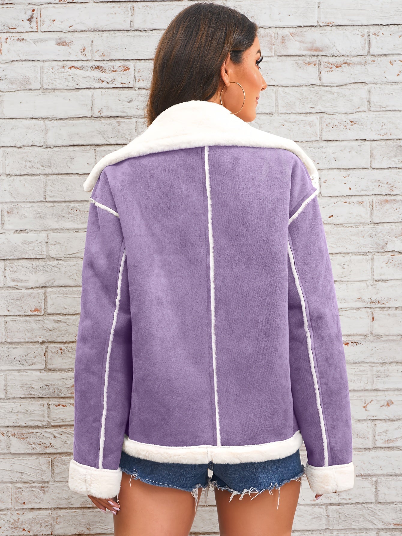 Daryna | Damesjas Suède Oversized Bontgevoerd Aviatorjack - Elegante Faux Shearling Mantel